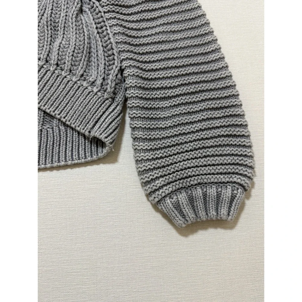 Free People Cable Knit Sweater Size XS Crop Oversized Balloon Sleeve Boho Gray